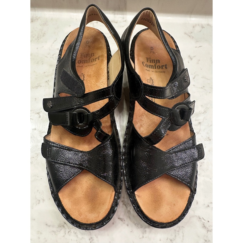 Finn Comfort Adana Dress Sandal Womens 9.5 US/7.5 UK Black‎ Patent Leather Wedge